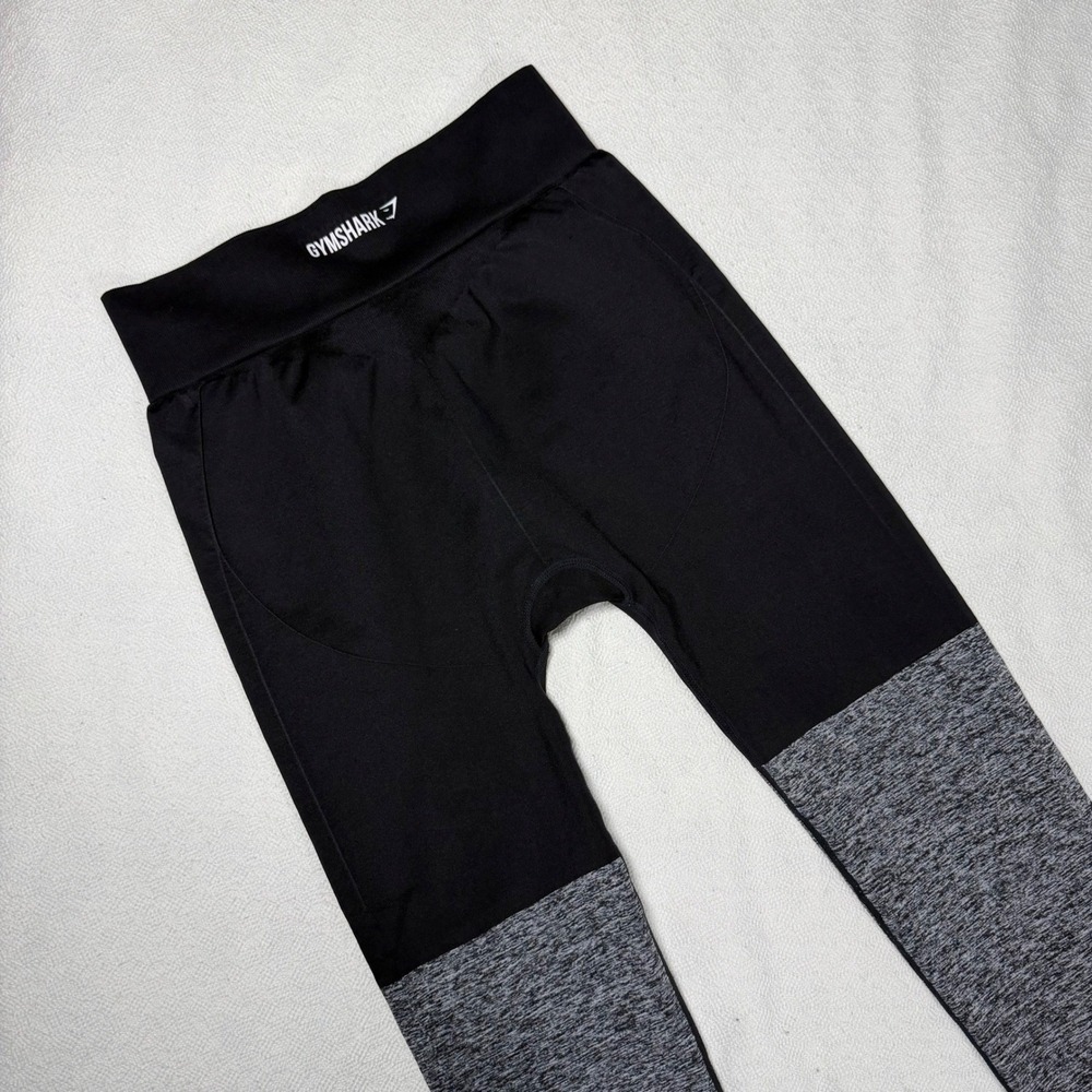 Gymshark Womens High Waisted Colorblock Seamless Leggings Black Grey Heather